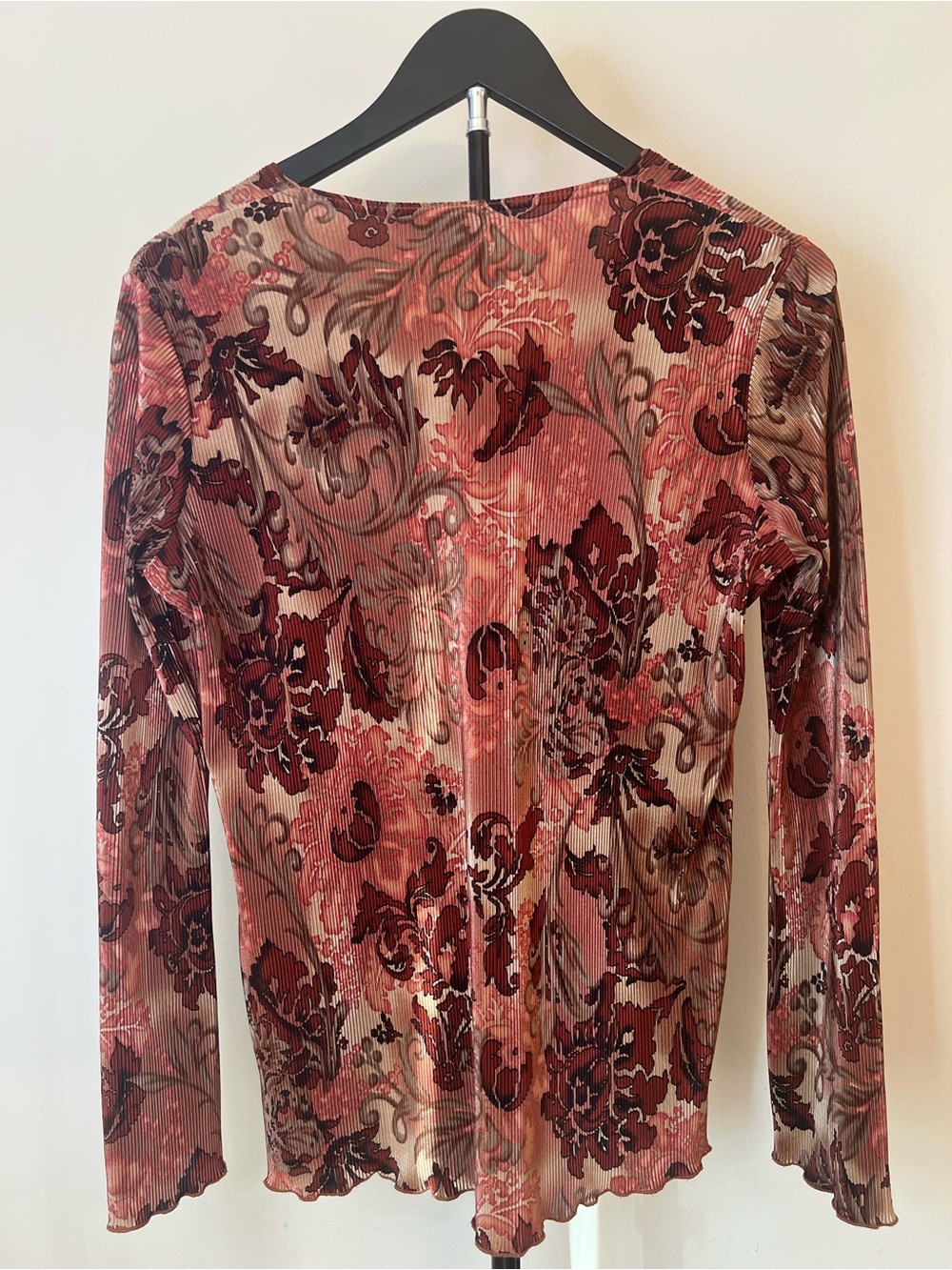Y2K Plissé Sheer Floral Long Sleeve Top Boho Fairy Grunge S - Picture 3 of 10
